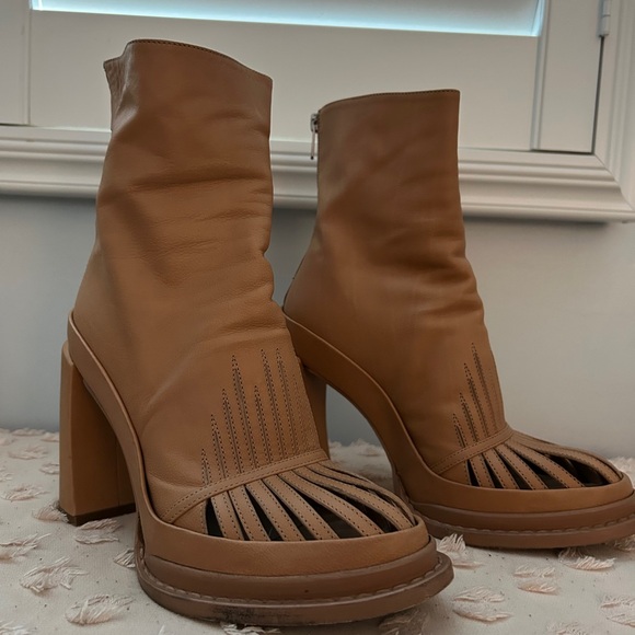 Ann Demeulemeester Cutout Vamp Platform Ankle Boot Camel Tanned Leather Size 39 - Picture 5 of 15
